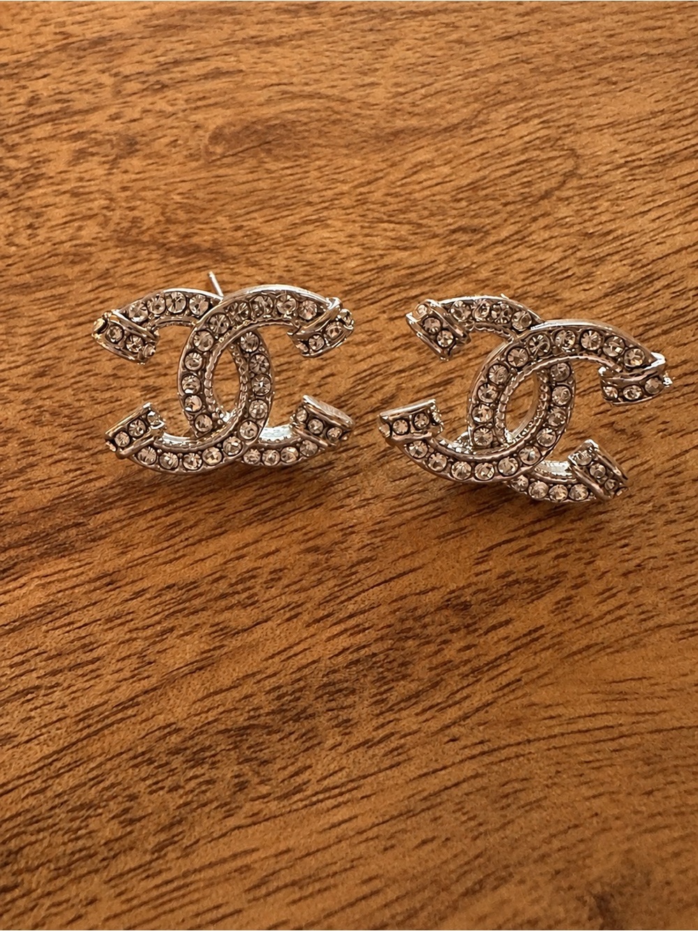 Silver Crystal Interlocking CC Stud Earrings